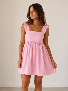 NASTY GAL Pink Ruffle Strap Square Neck Mini Dress